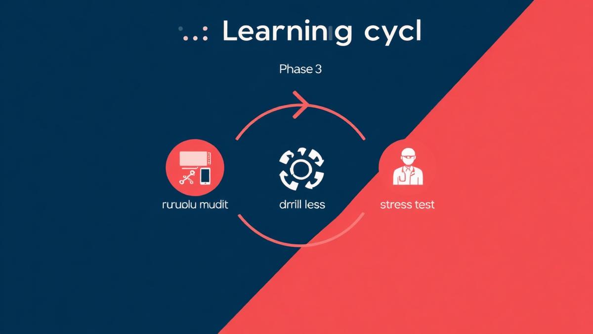 Minimalist duotone flat vector infographic illustrating the three-phase 48 Hour AI Tutor framework: Curriculum Audit, Active Learning Loop, and Stress Test.